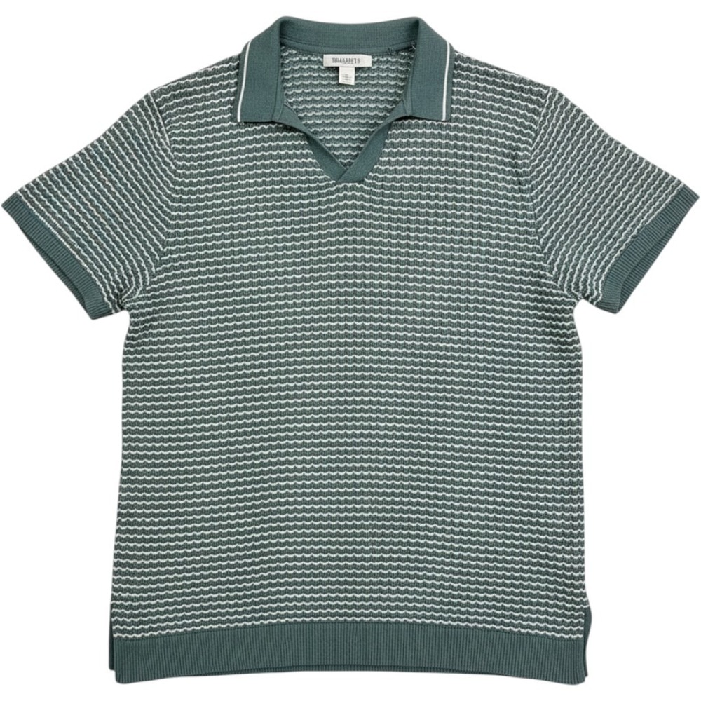 Hollister Knit Polo Sweater Men XL Sage Green White Textured Johnny Collar Retro